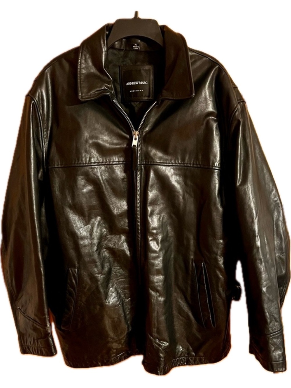 Andrew Marc New York Men XL Black Leather Driving Jacket Heavy Quilted Moto Coat